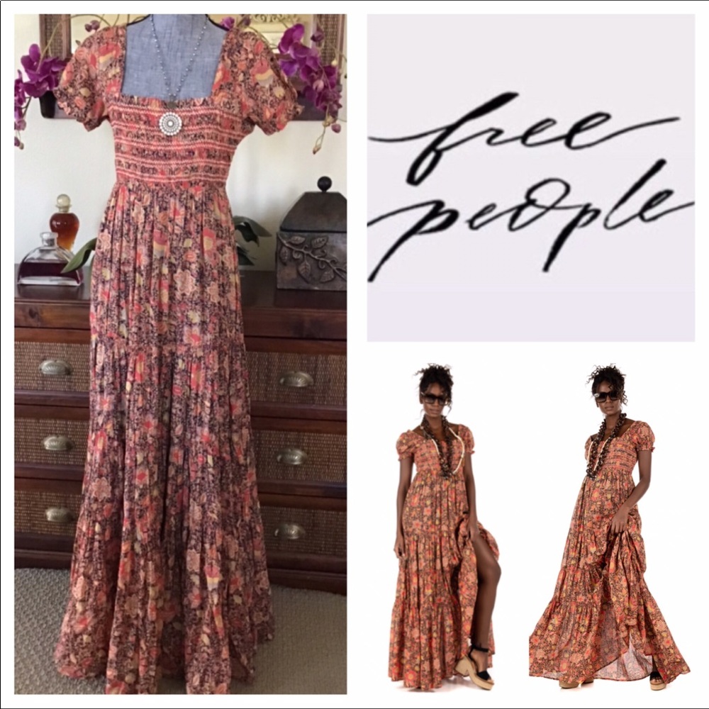 Free People Floral Maxi Dress - Orange and Pink